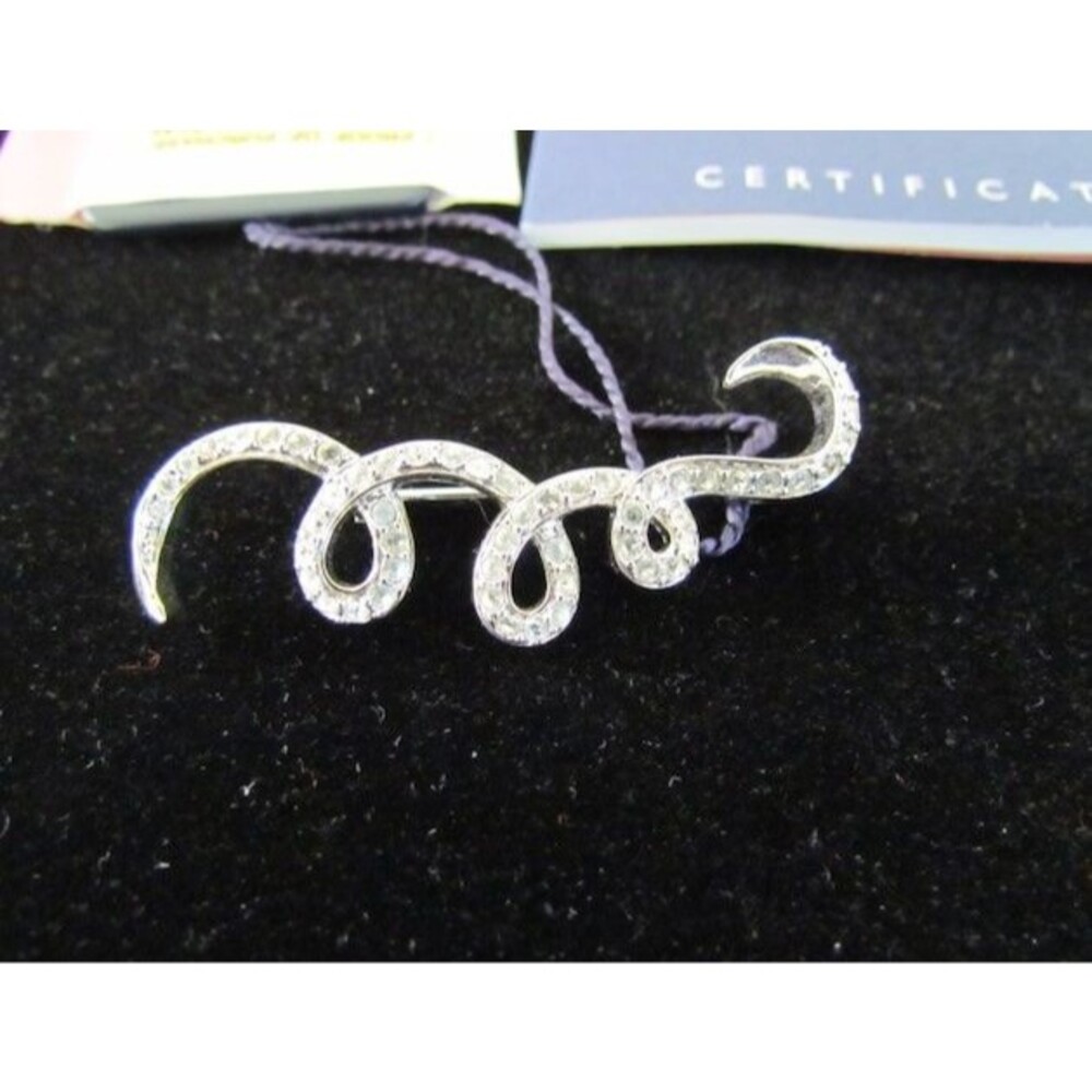 NEW Swarovski Pin Brooch Swirl Ribbon Wave Clear Pave Crystal Signed